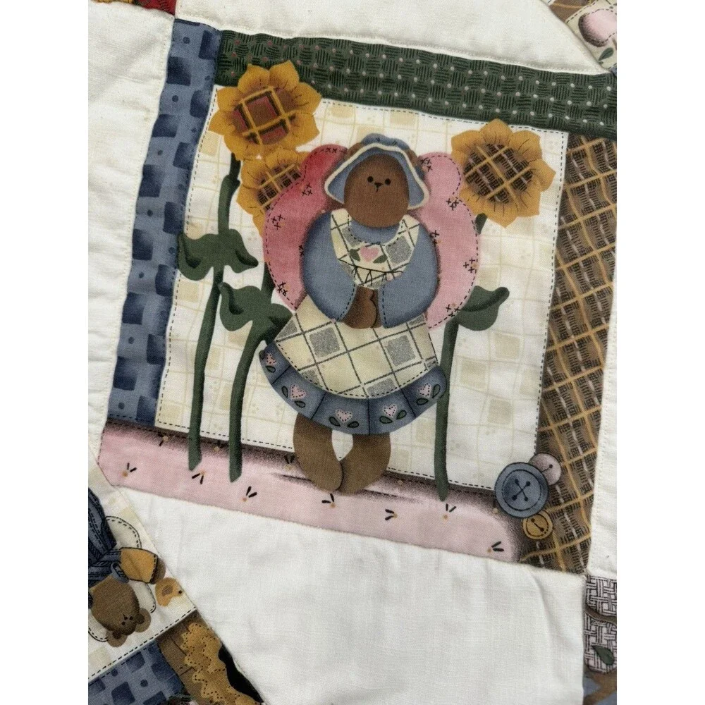 Handmade Quilted Table Runner Teddy Bear Reversible Fall Country Farmhouse Decor